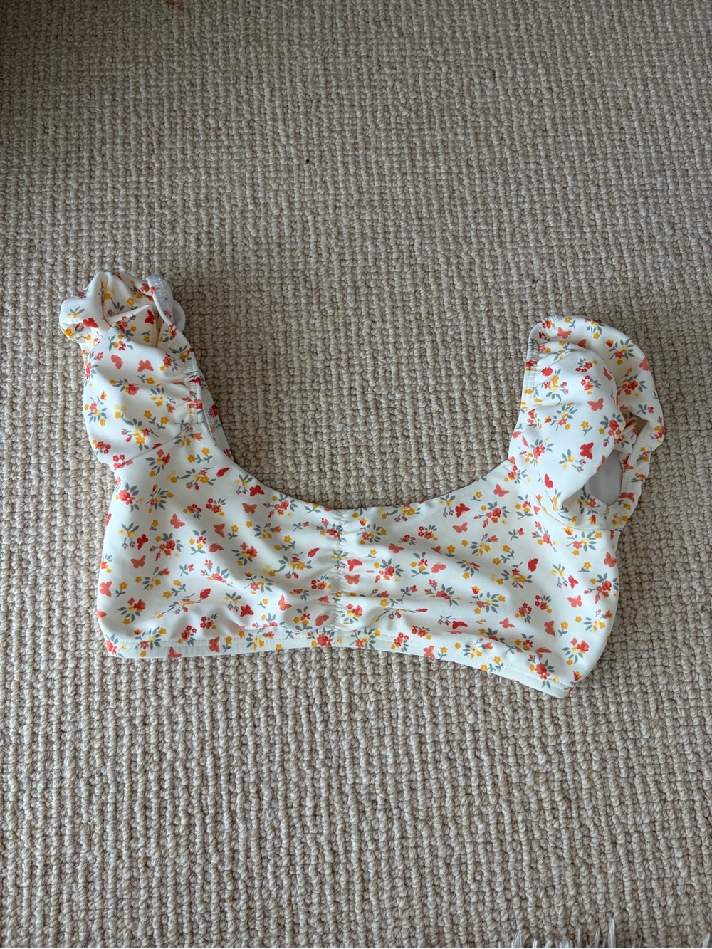 Hollister White Floral Ruffle Bikini Top with Red & Yellow Accents